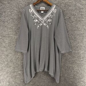 Anthony Richards Blouse Women XL Black Striped V-Neck 3/4 Sleeve Rayon Casual